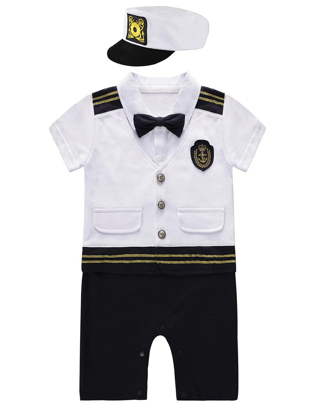 Baby wearing nautical romper with hat