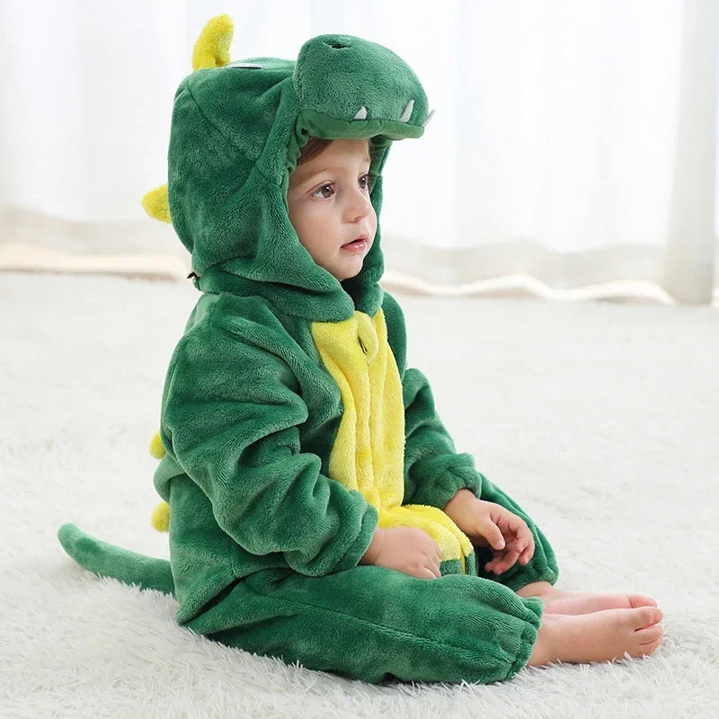 Green Dinosaur Infant Hooded Romper Costume Side View