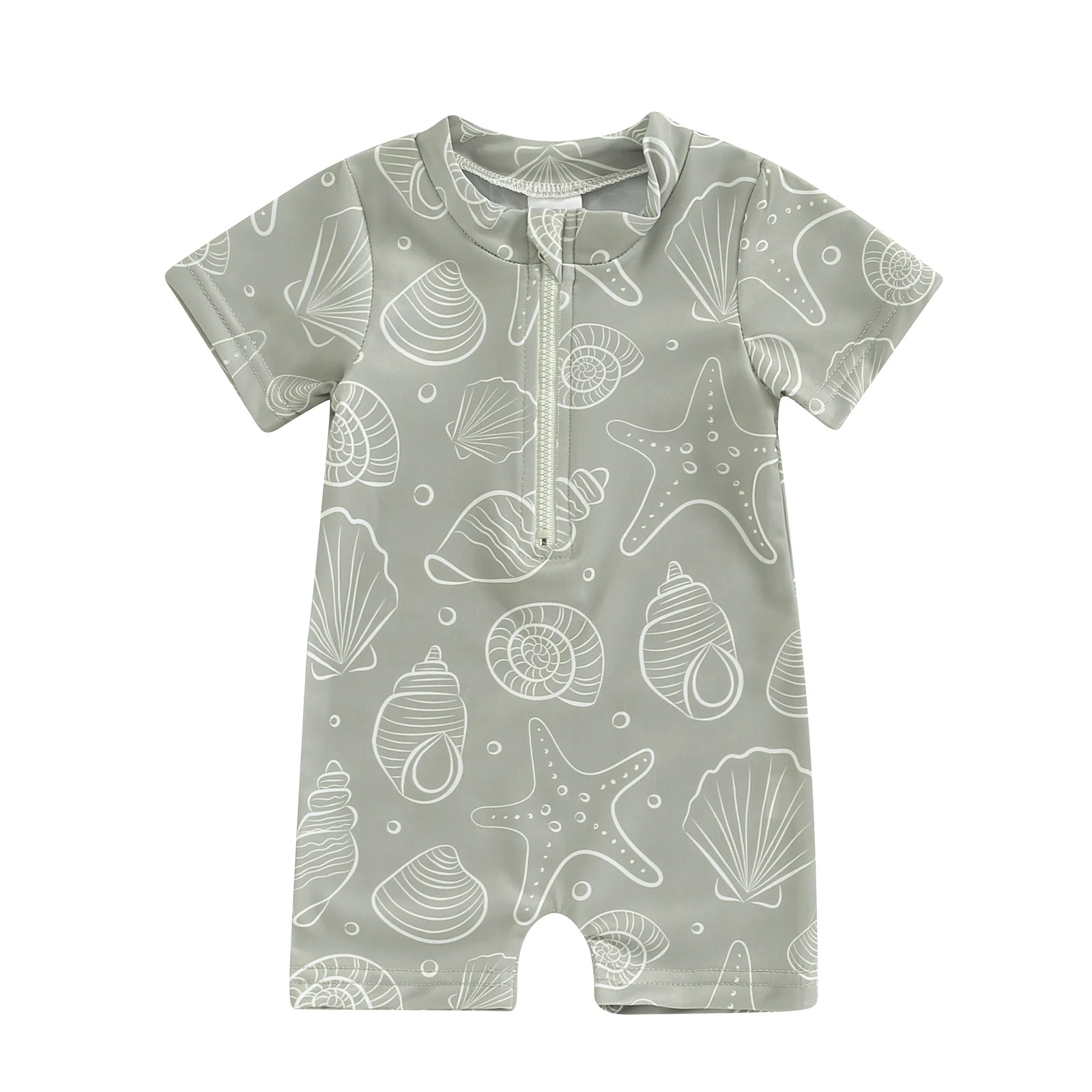 Baby Boys Summer Swimwear Beach Swimming Suit Cute Sea Element Prints Zipper Short Sleeve Monokini Swimsuit