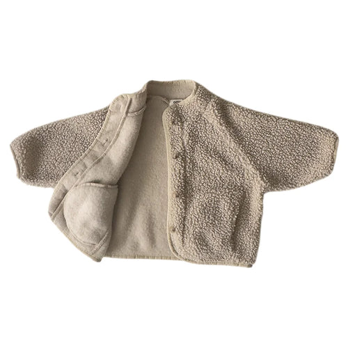 Children's Winter Lamb Wool Coat with Velvet Padding in Khaki color
