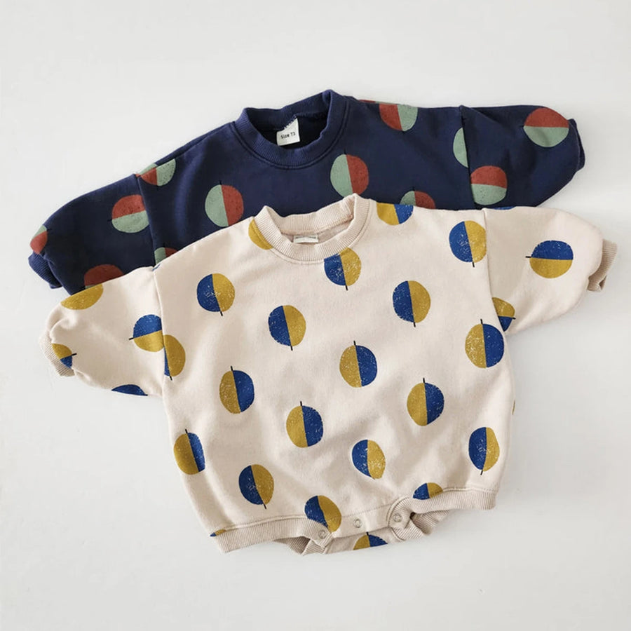 Balloon Print Sweatshirt Romper Beige INS Korea Baby Girls Boys Loose Long Sleeve Romper Jumpsuits Romper