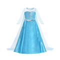Blue princess dress costume with sheer sleeves and glitter cape