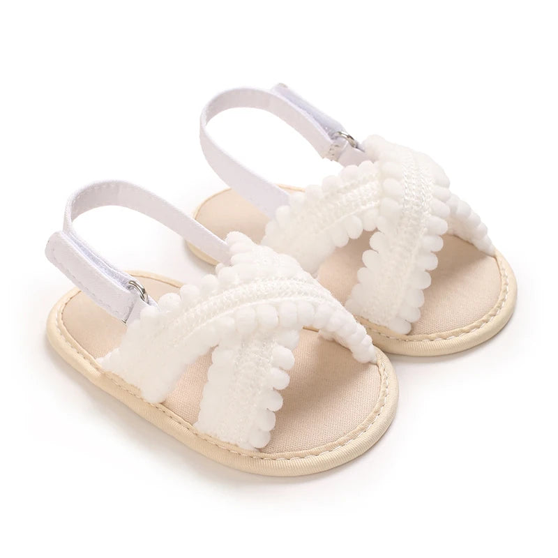 White Scalloped soft sole baby sandals
