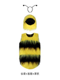 Yellow and black fuzzy bee costume set with jumpsuit and antenna headpiece