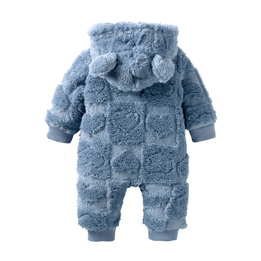 Heart Hooded Knit Baby Romper back view