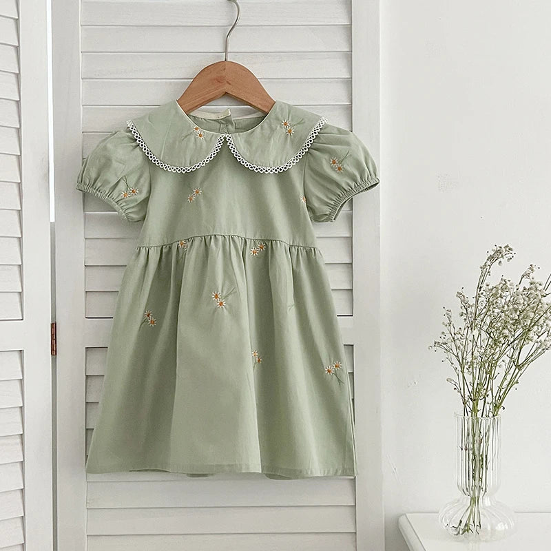Green Baby Girl Romper with Floral Embroidery