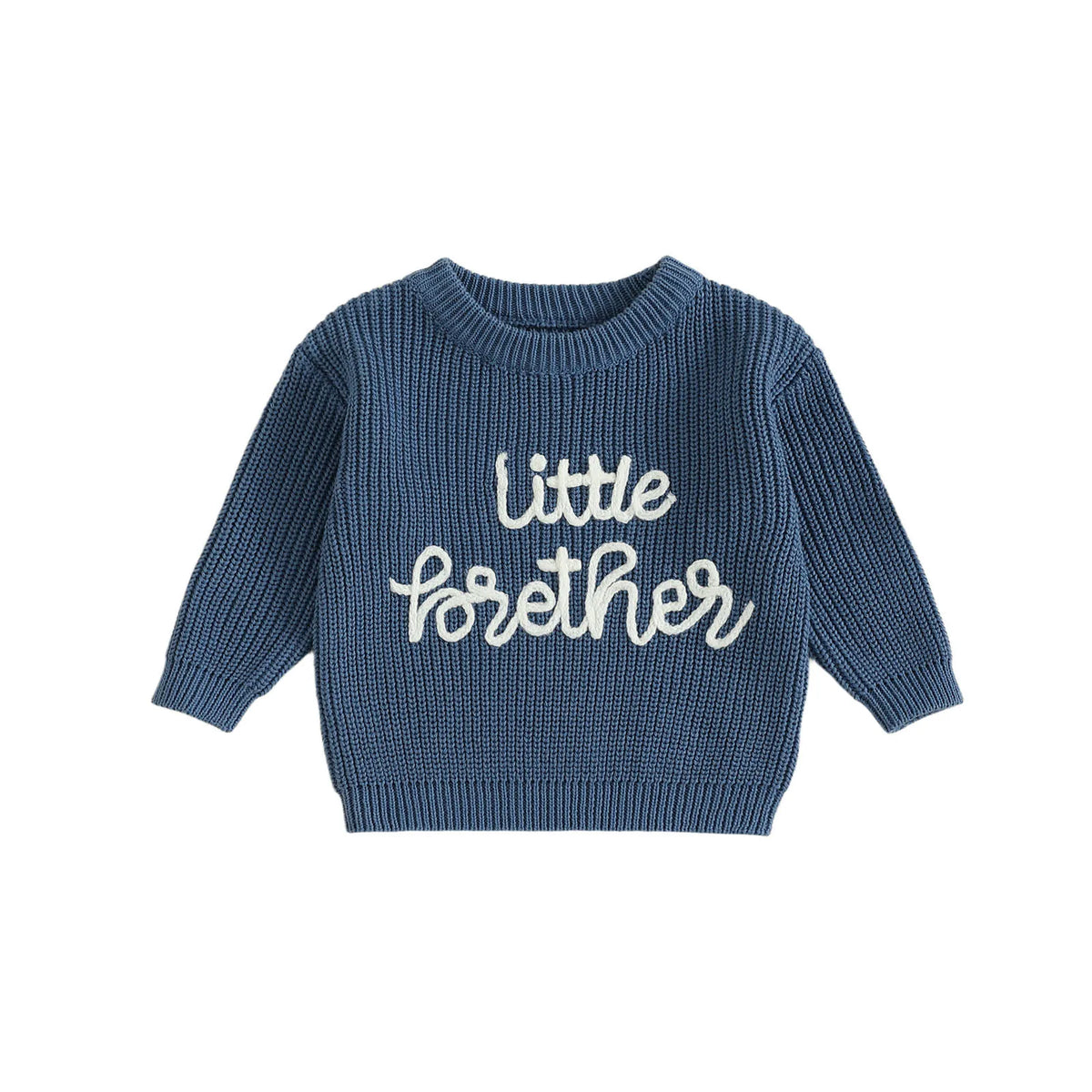 Navy blue Little Brother embroidered cotton knit baby sweater on white