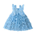 Blue butterfly wings tulle romper dress for baby girls