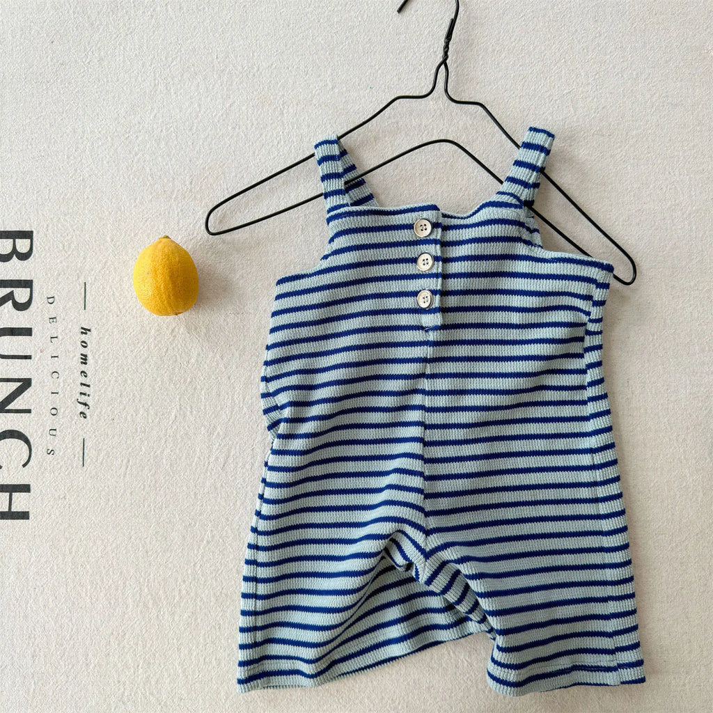 Summer Children Loose Overalls Girls Sling Jumpsuit Cotton Boys Thin Striped Strap Shorts Clothes