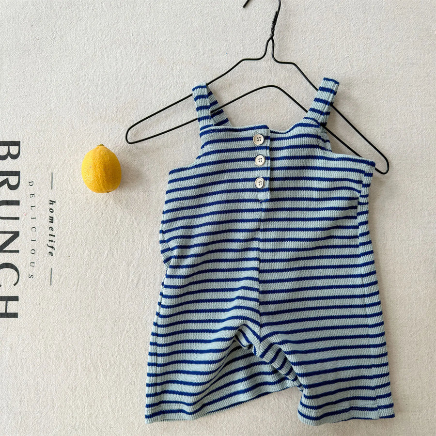 Summer Children Loose Overalls Girls Sling Jumpsuit Cotton Boys Thin Striped Strap Shorts Clothes