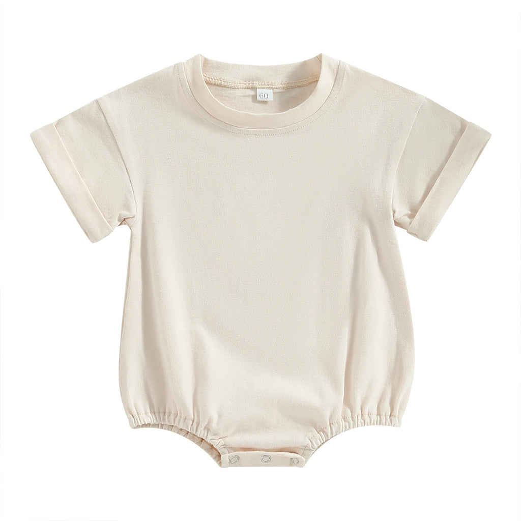 Short Sleeve Solid Color Infant Bodysuit Jumpsuit