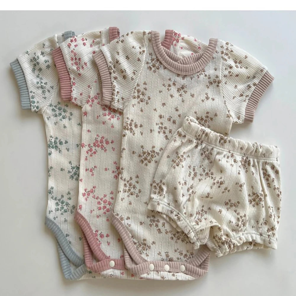 Floral Short Sleeve Romper Set front view