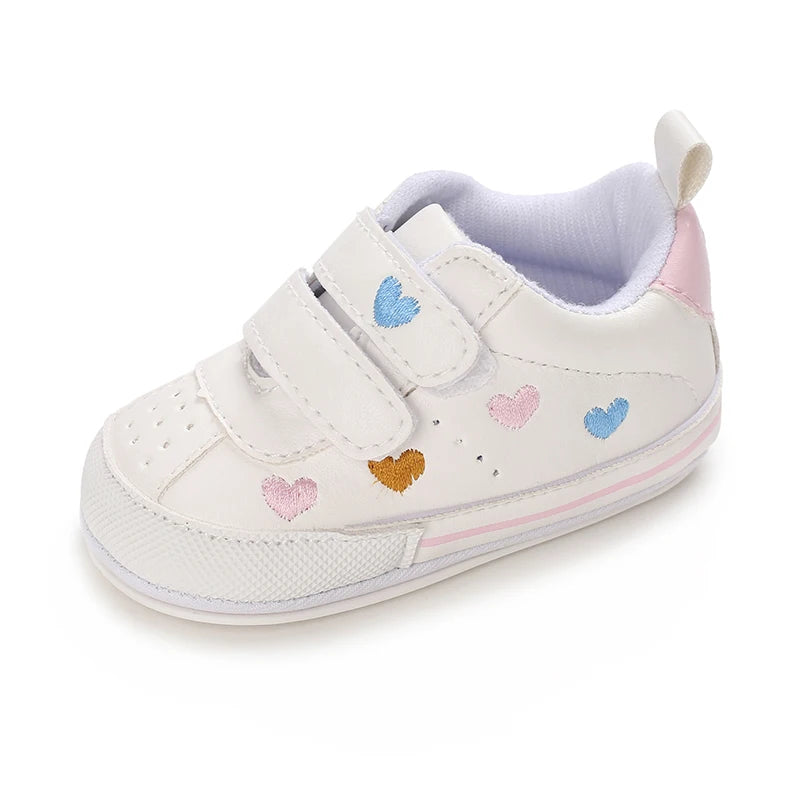 Multicolor Heart Velcro baby sneaker, side profile