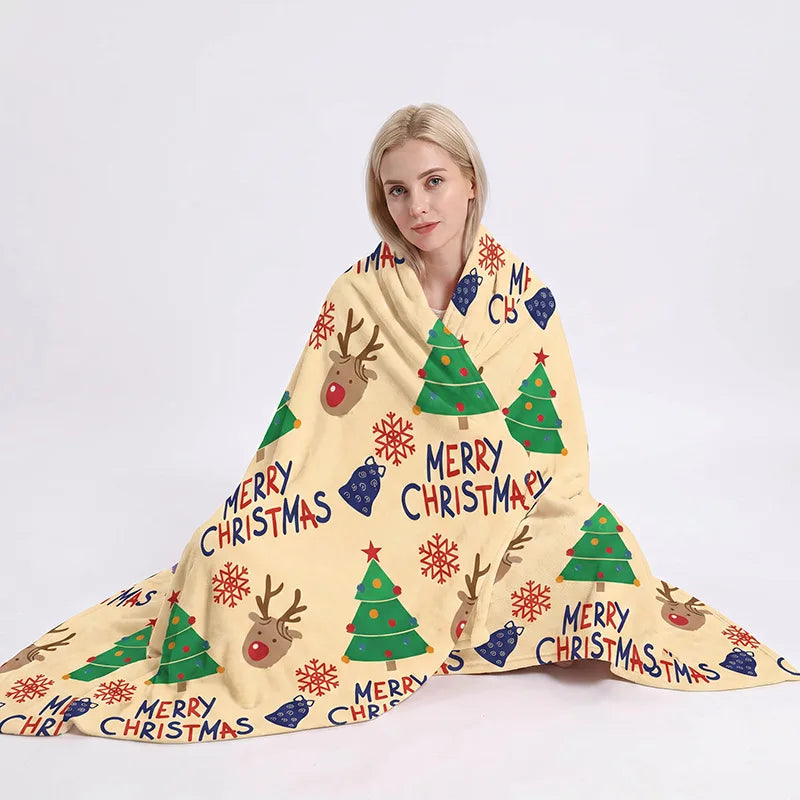 Cream Merry Christmas Trees Throw Blanket