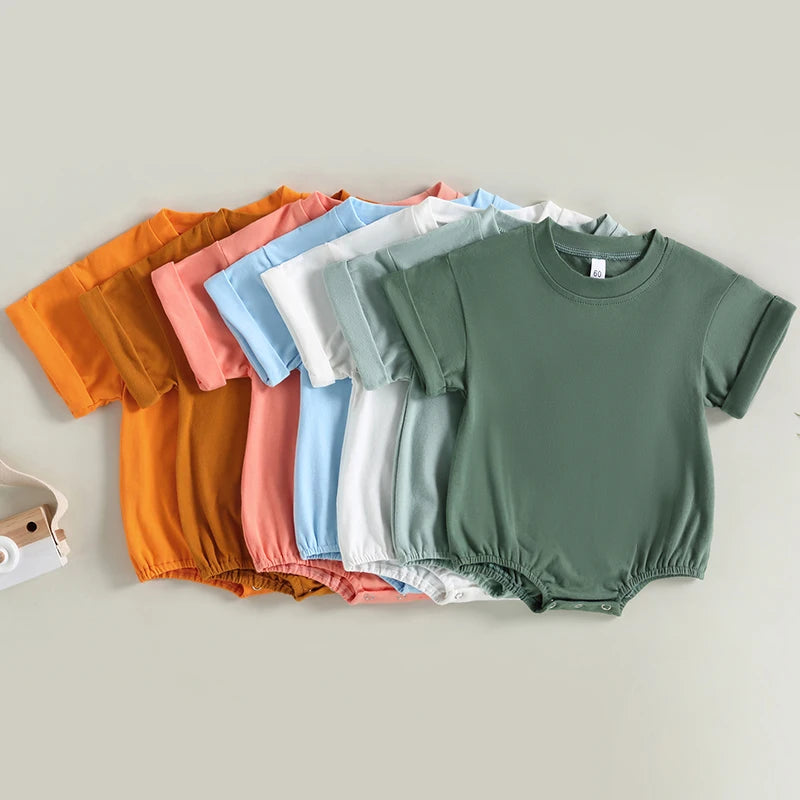 Short Sleeve Solid Color Infant Bodysuit Jumpsuit