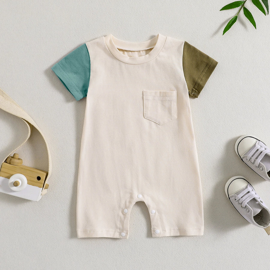 Contrast Color Short Sleeve Romper, product view 6