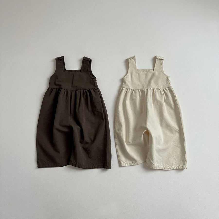 Loose Cotton Baby Overalls in Brown