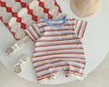 Unisex cotton stripe rainbow lightweight romper for children, soft and breathable fabric