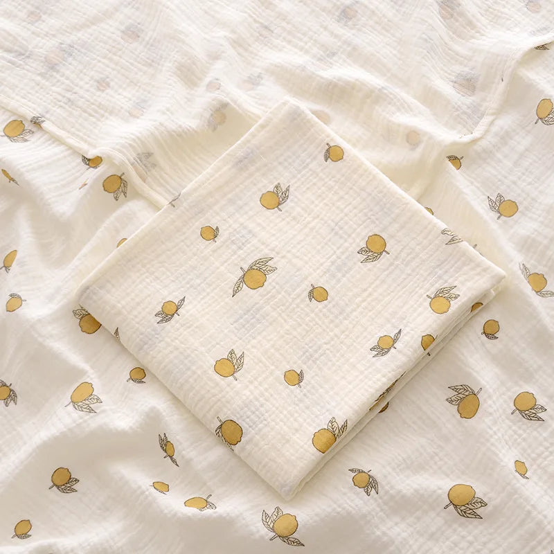 Lemon Muslin Baby Blanket - 2-Layer Cotton Swaddle - 100×100 cm (39.4×39.4 inches)