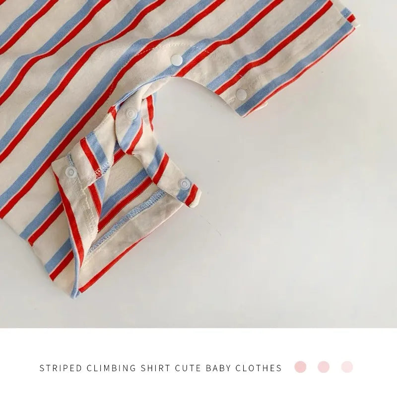 Unisex children's romper made from soft cotton with playful rainbow stripes