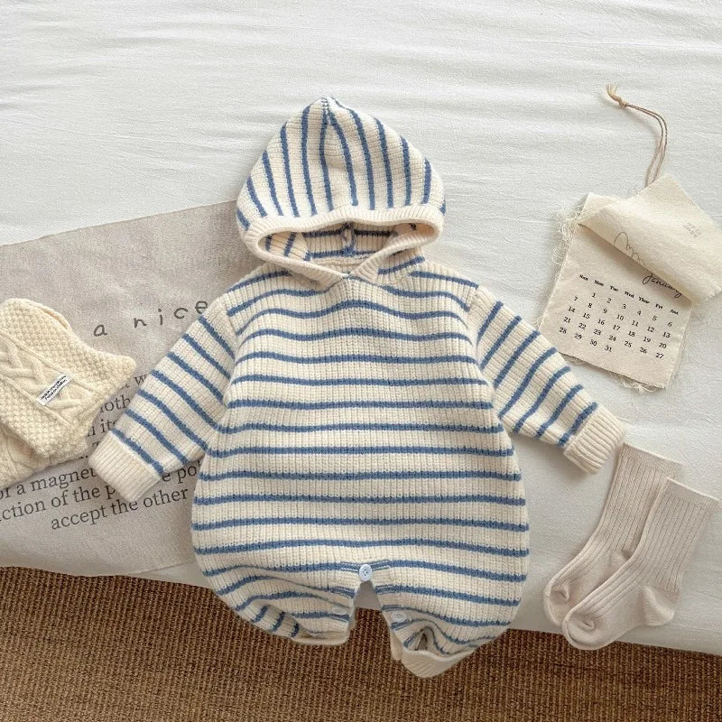 Close-up of Striped Knit Romper knit fabric and stripes