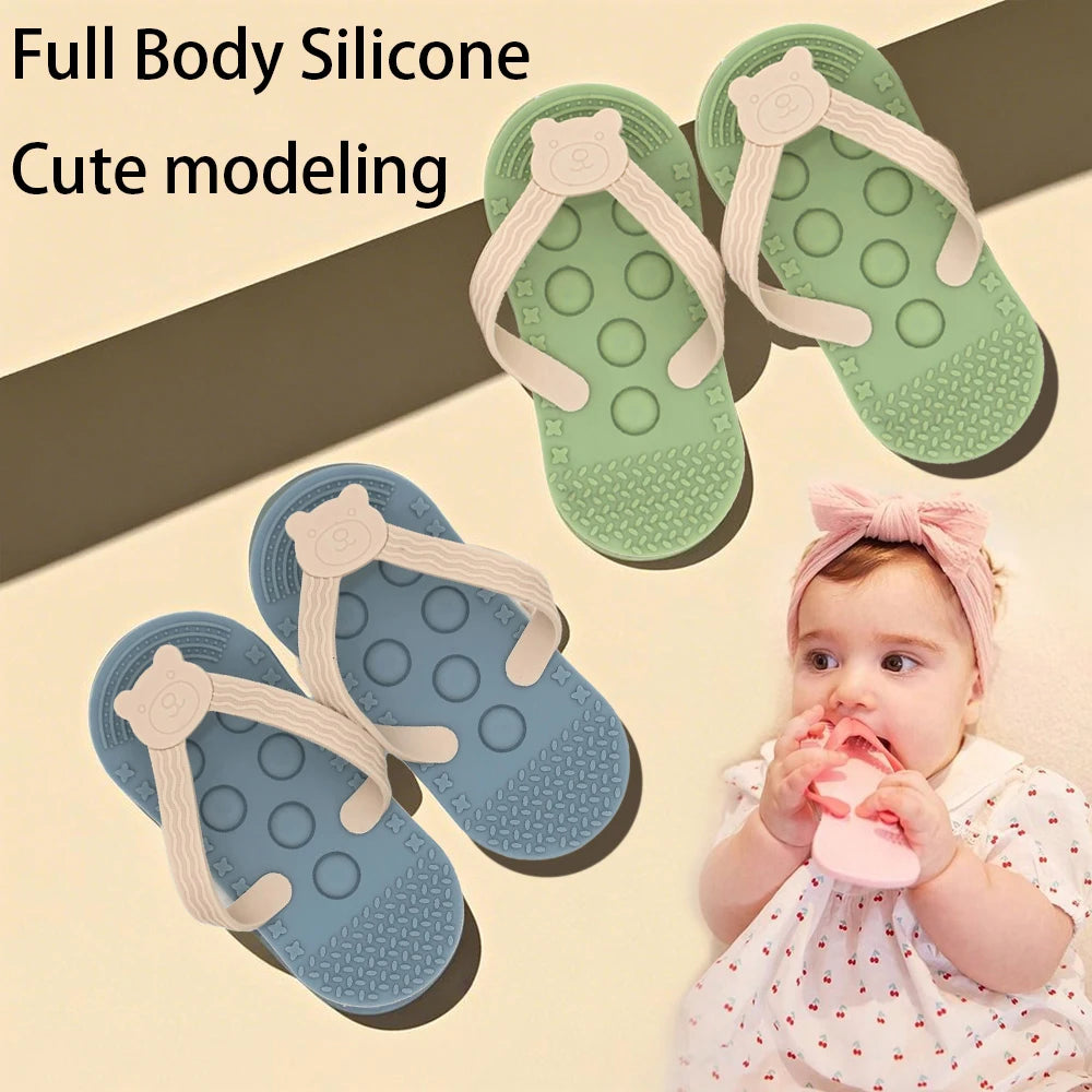 Silicone flip-flop teether for baby soothing gums