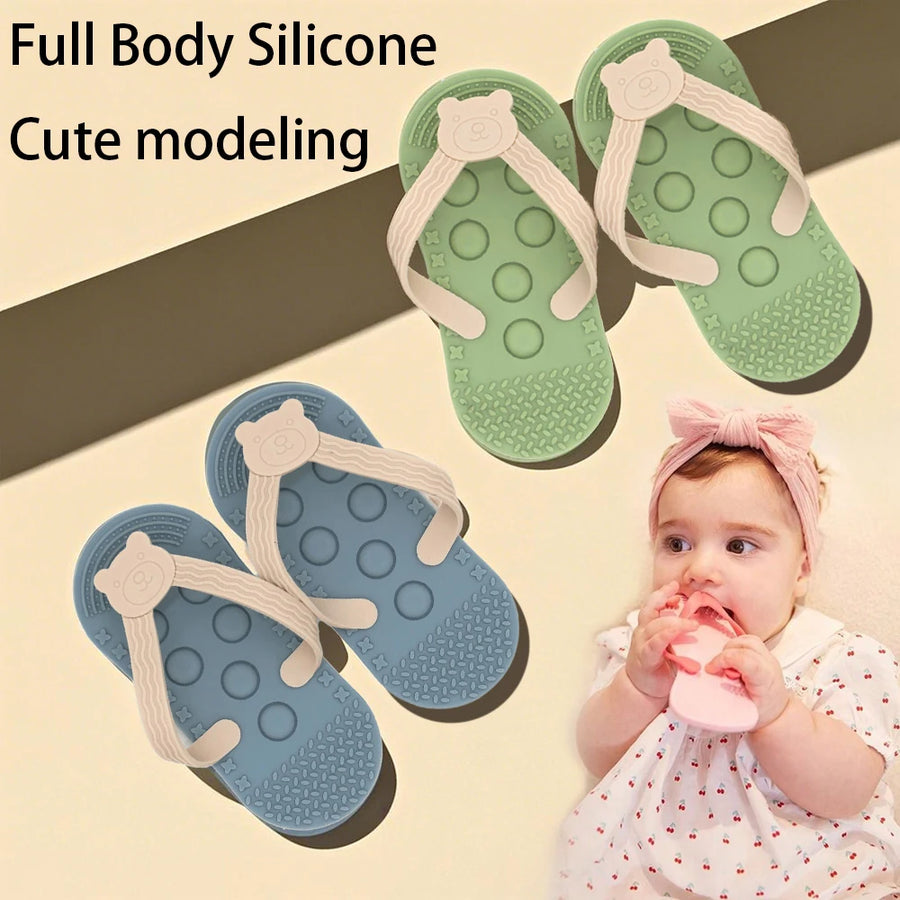 Silicone flip-flop teether for baby soothing gums