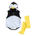 Baby penguin hooded romper costume with yellow stockings