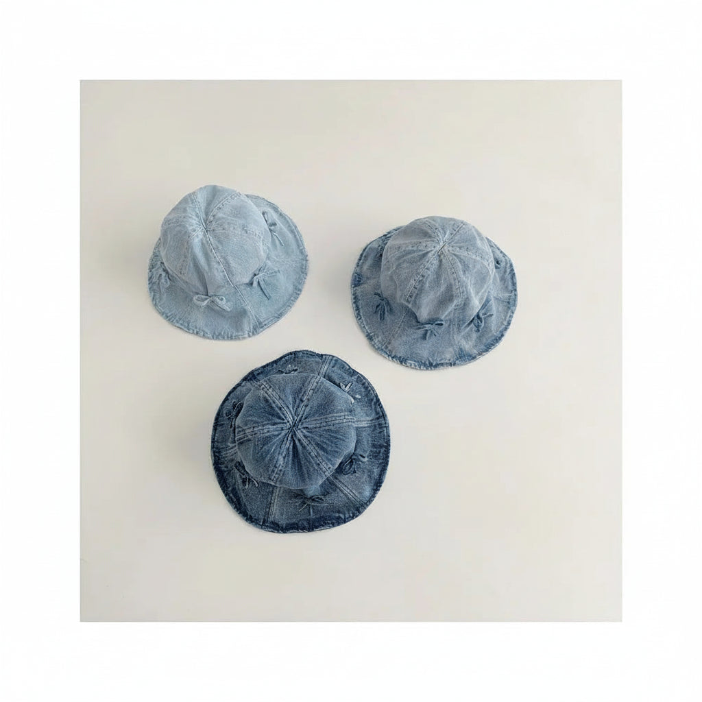 Bow Detail Denim Bucket Hat for Baby Girls