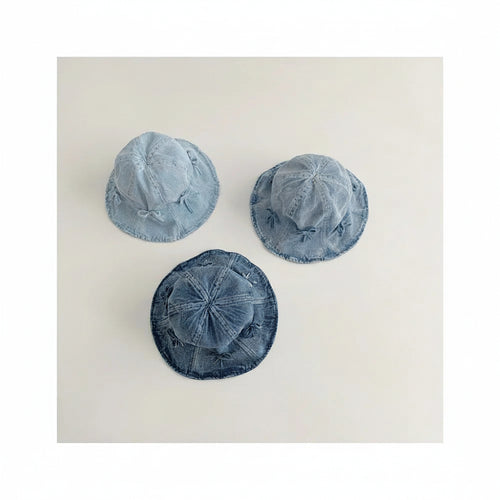 Bow Detail Denim Bucket Hat for Baby Girls