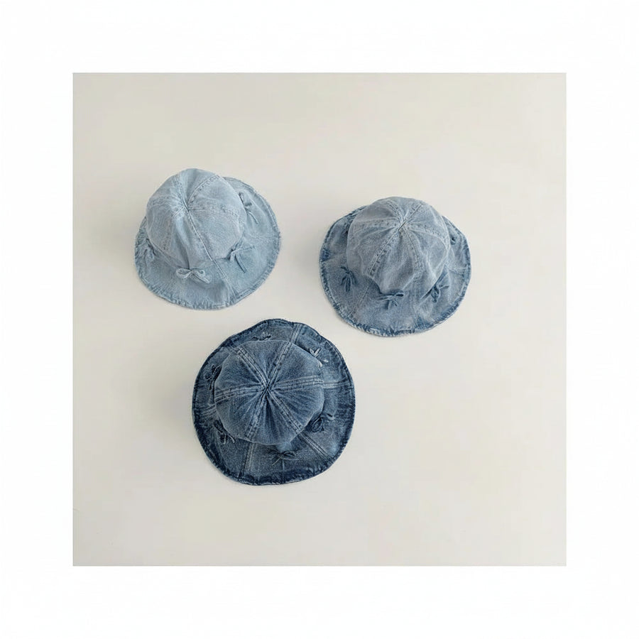 Bow Detail Denim Bucket Hat for Baby Girls