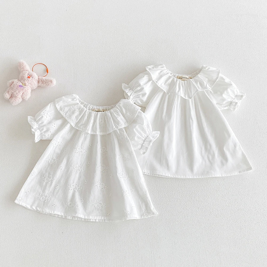 Baby Girl's Blouse Summer Cotton Breathable Shirt Tops Clothing for Girls Versatile Ruffle Collar Short Sleeved T-shirt