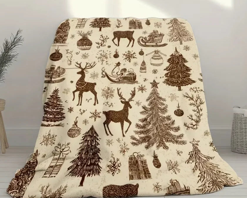 Cream Woodland Sketch Throw Blanket