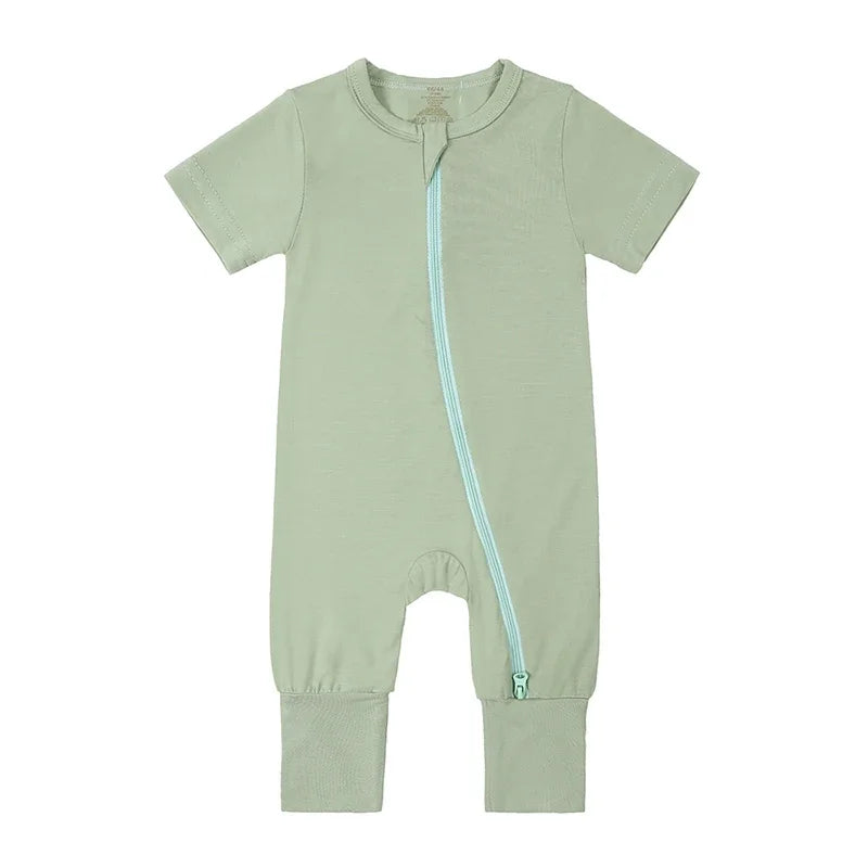 Bamboo Short Sleeve Zip Romper - Sage