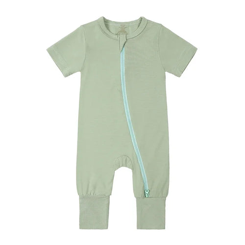 Bamboo Short Sleeve Zip Romper - Sage