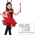 Girl wearing red ladybug dress costume with wings and antenna headband