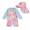 Floral Zip-Up Swimwear Set with Hat for Toddlers