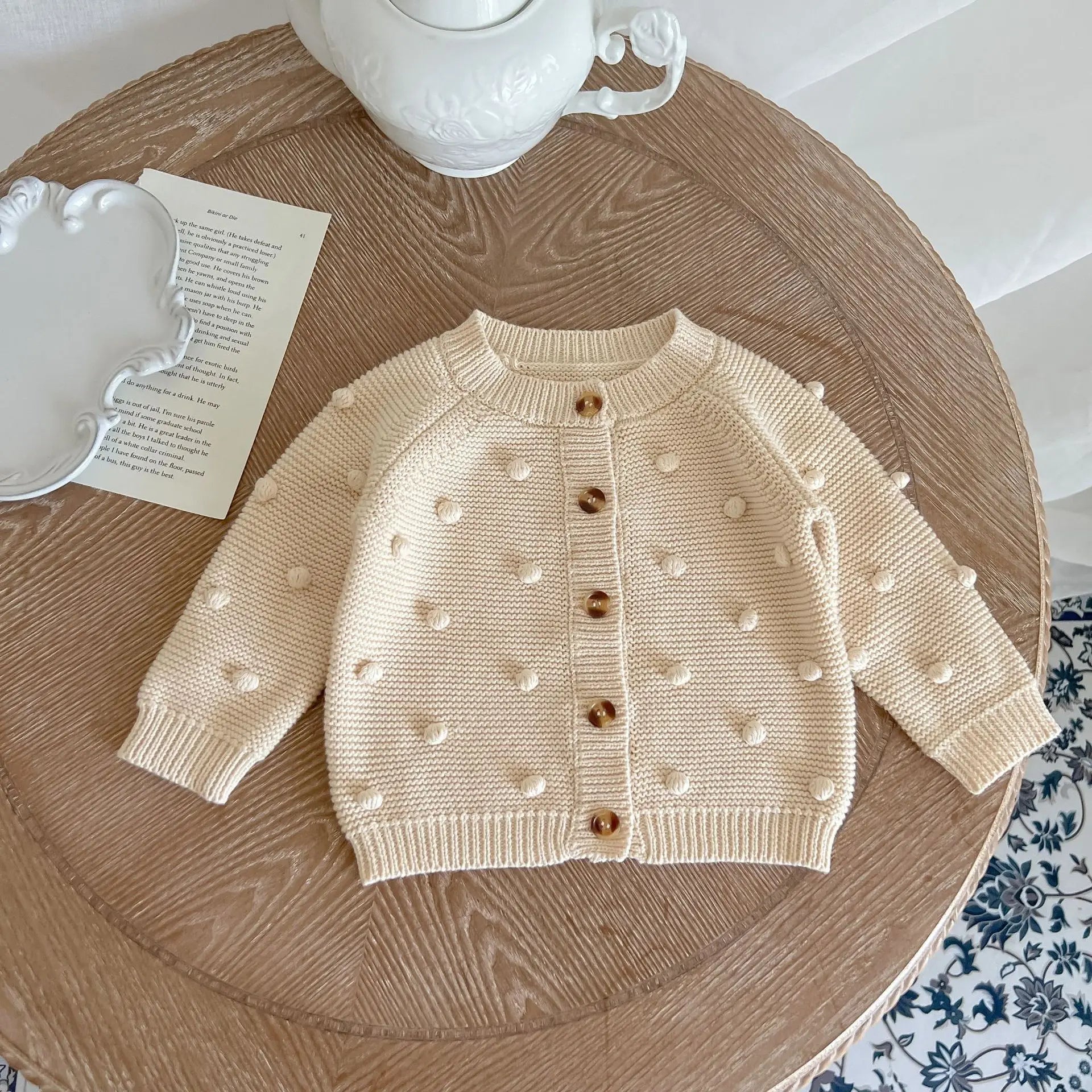 Unisex baby sweater cardigan thick warm knit long sleeve top for autumn and winter