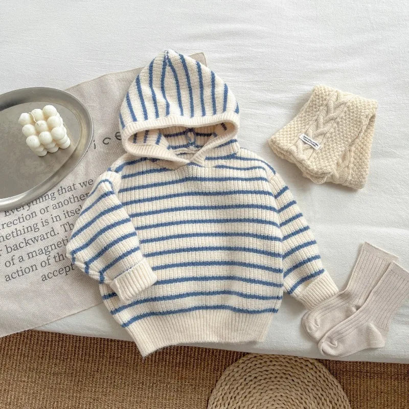 Baby wearing Striped Knit Romper playing comfortably
