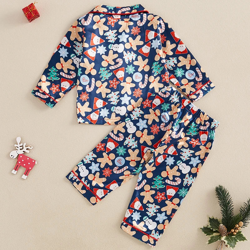 Kids’ Navy Gingerbread Christmas Pajama Set