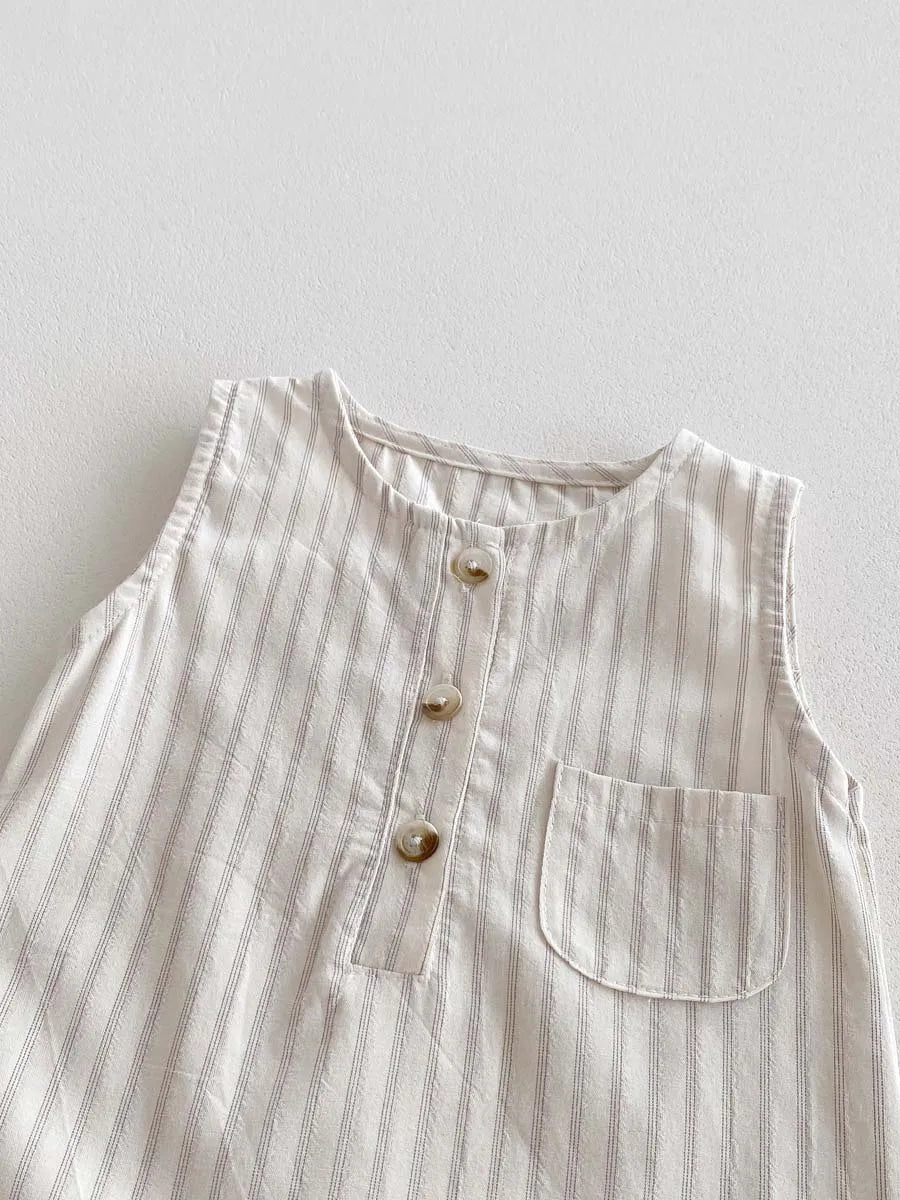 Striped Sleeveless Baby Romper Set, product view 5