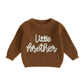 Baby boy autumn winter sweater with letter embroidery knit jumper top in brown color
