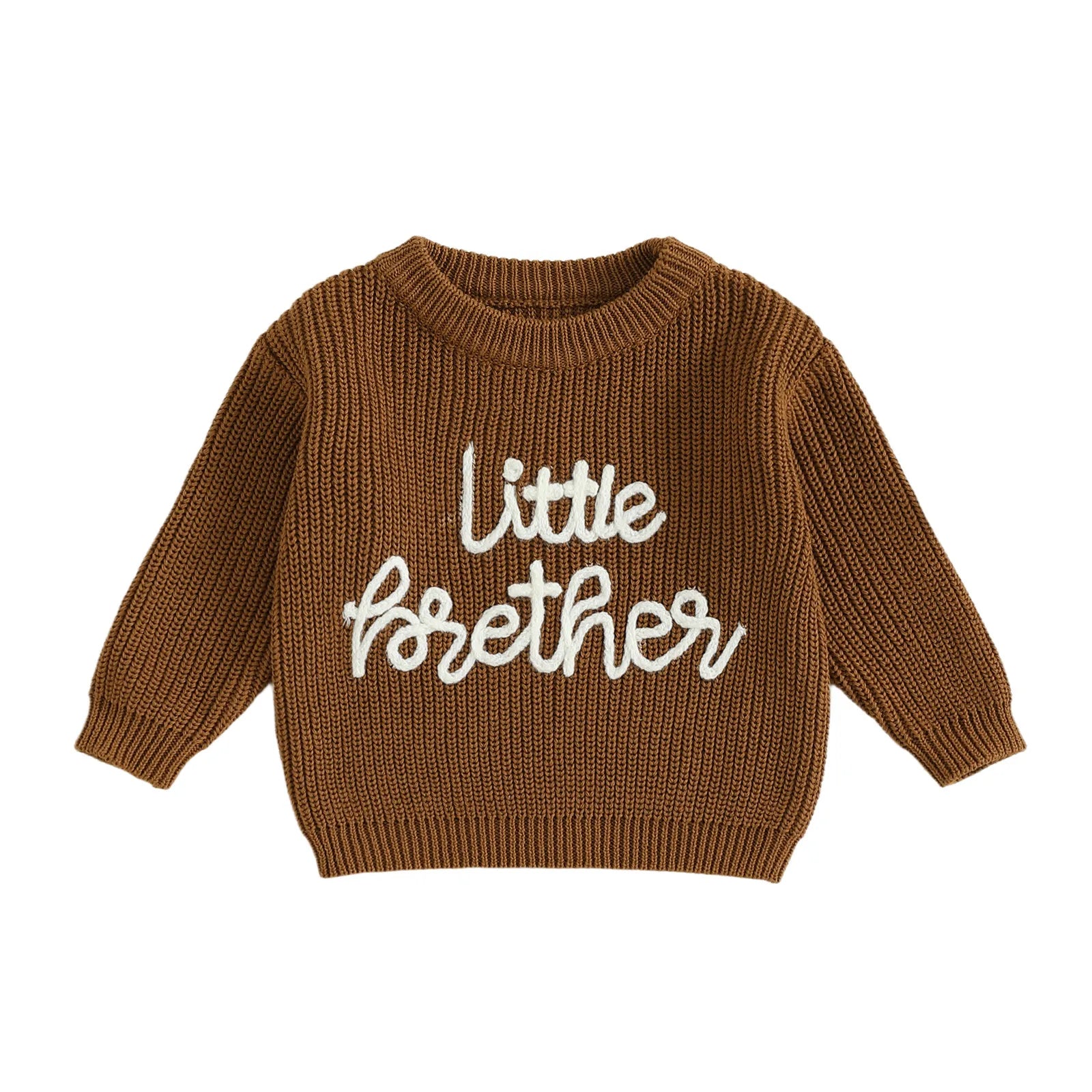 Baby boy autumn winter sweater with letter embroidery knit jumper top in brown color