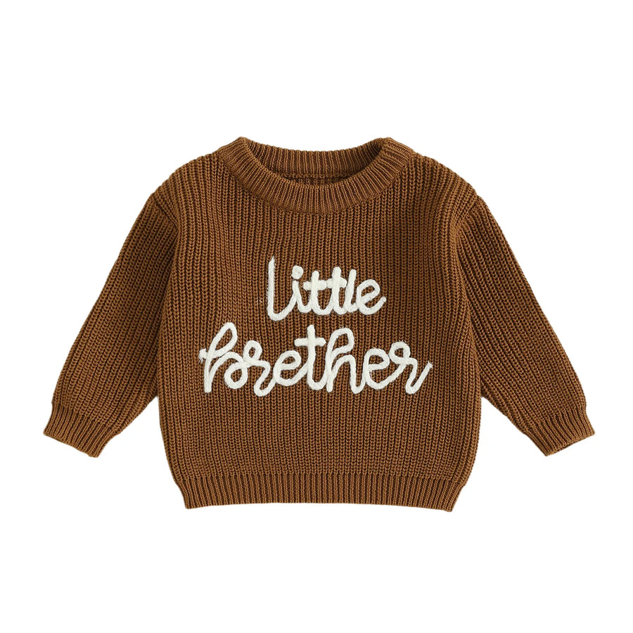 Brown Little Brother embroidered cotton knit baby sweater on white