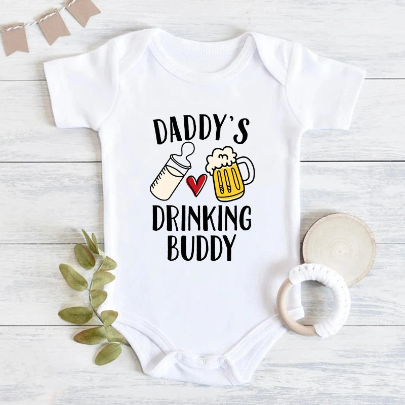 Daddy's Buddy Print Baby Romper in Soft Cotton
