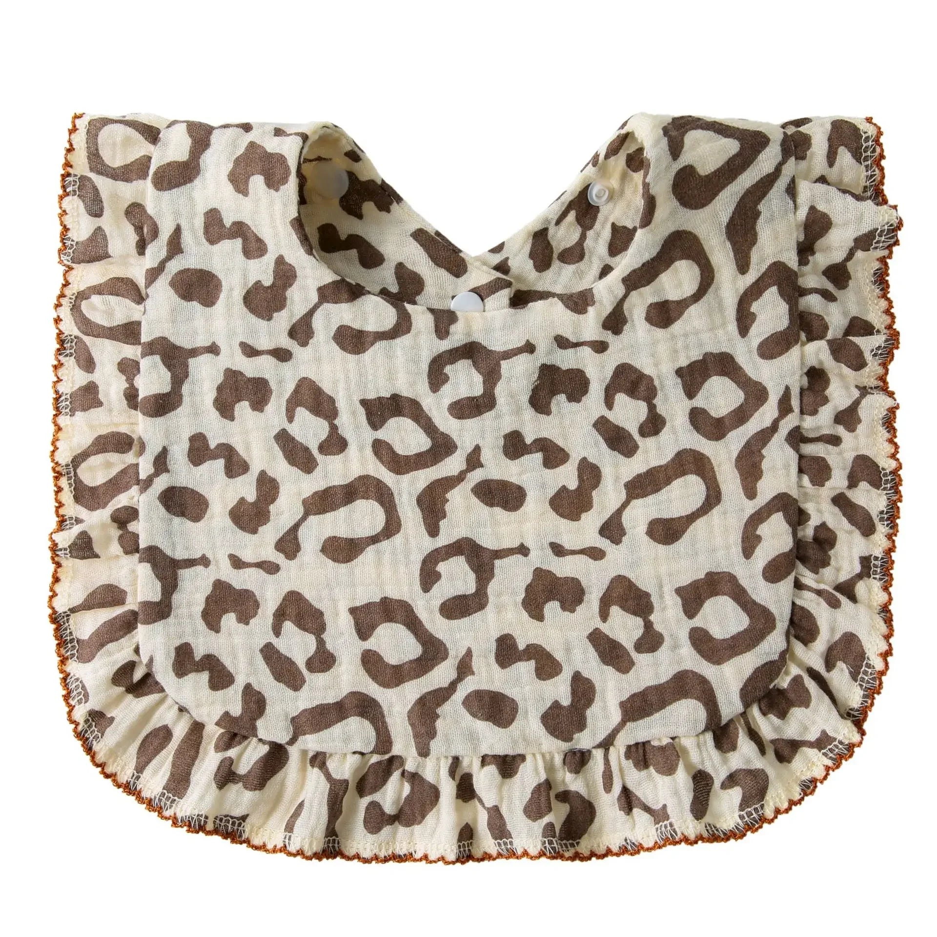Ruffle Cotton Baby Bib | Girly Feeding & Drool Bib - Leopard