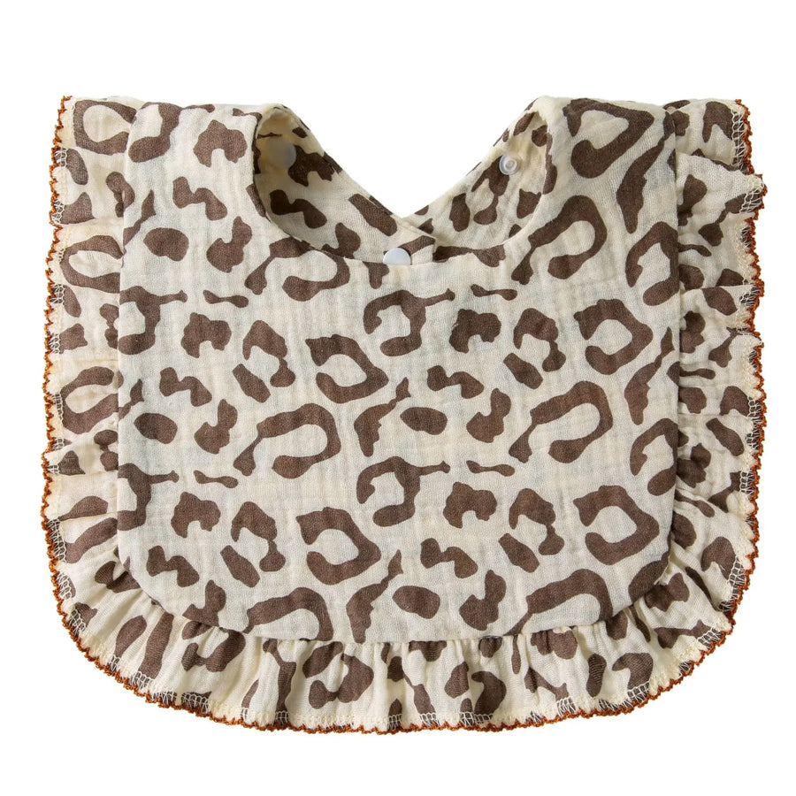Leopard Print Ruffle Cotton Baby Bib, product view