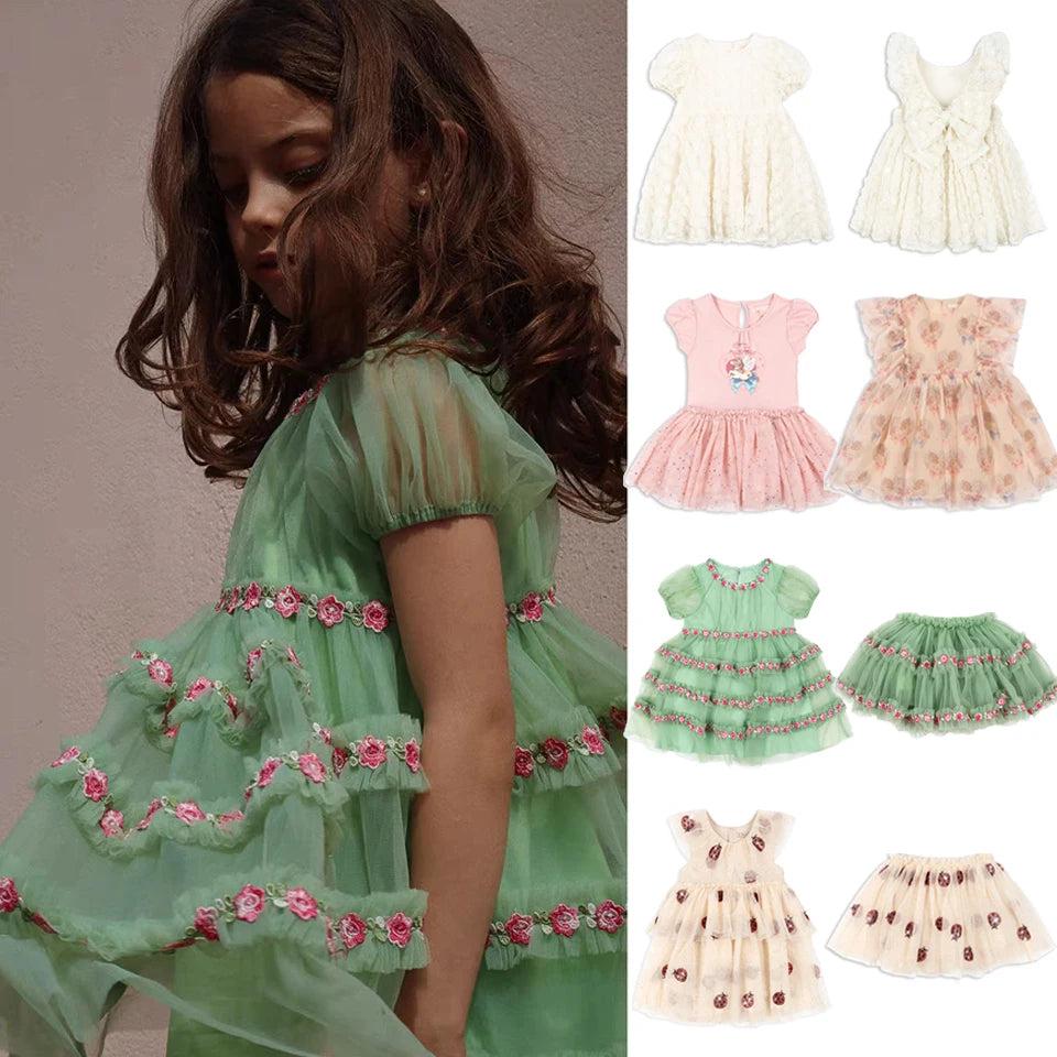 Girls Vacation Pretty Dress 2025 KS Girl Mesh Princess Dress with Tiered Skirt for Party and Birthday