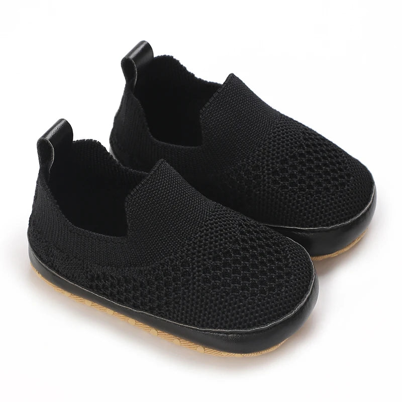 Black knit slip-on baby first walkers