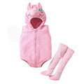 Pink baby animal romper costume set with hood and striped stockings